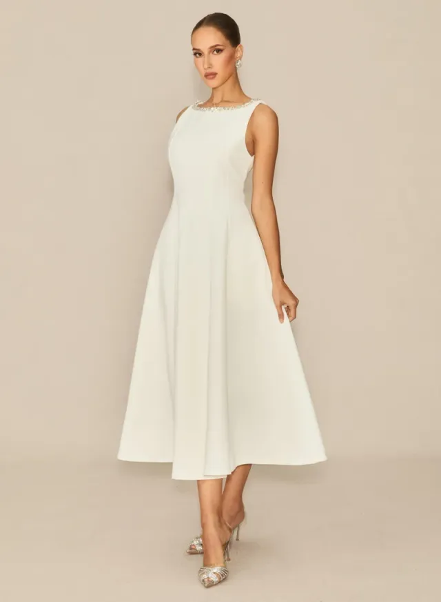 Captured Your Heart White Embellished Sleeveless Midi Dress – image 6