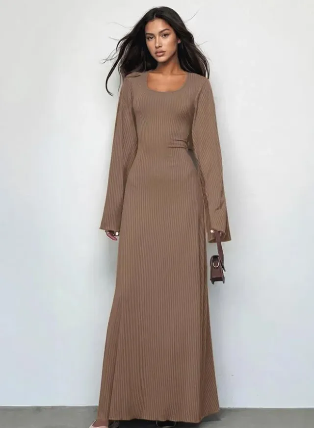 Cream Long Sleeves A-Line Maxi Dress – image 2
