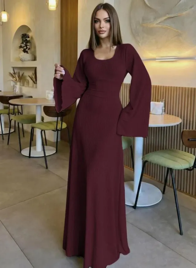 Cream Long Sleeves A-Line Maxi Dress