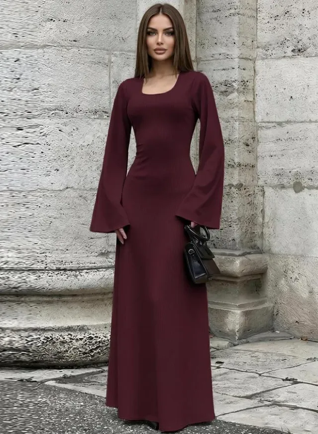Cream Long Sleeves A-Line Maxi Dress – image 2