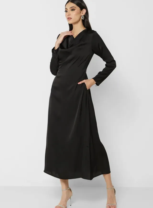 Satin Cowl Midi Dress – image 4