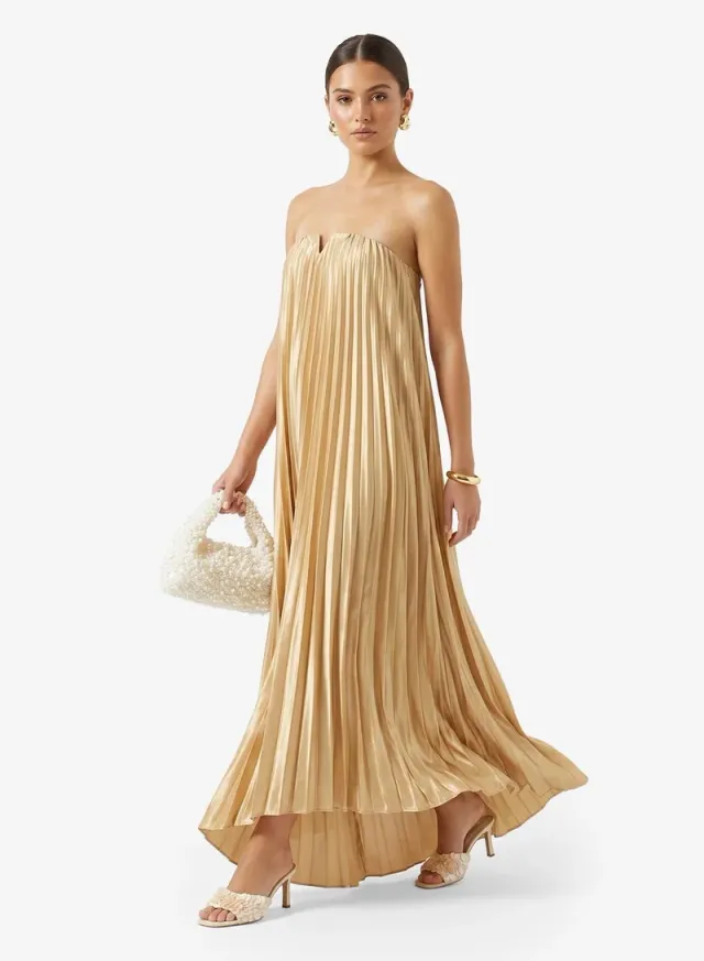 Bandeau Plisse Metallic Dress