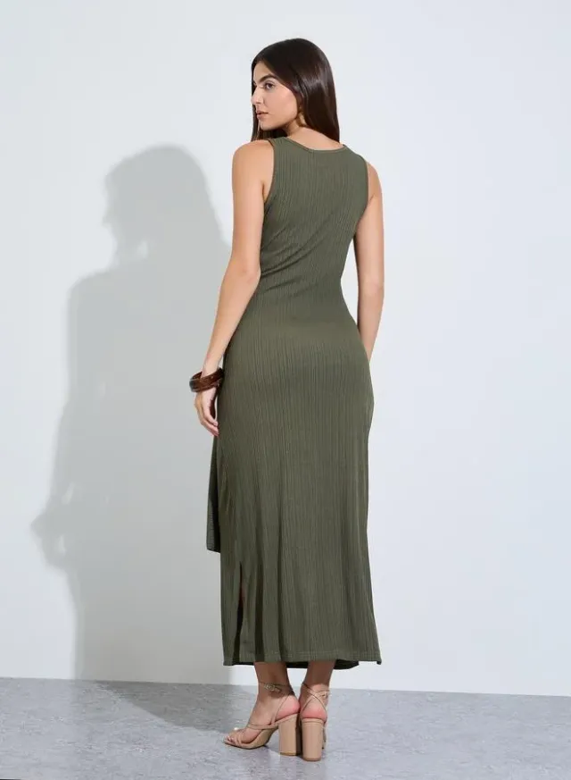 Green Sleeveless Side Waist Tie Maxi Dress – image 3
