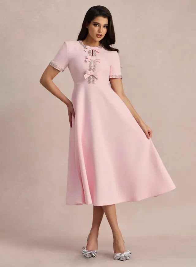 Zoe Bowknot Crystal-embellished Midi Dress