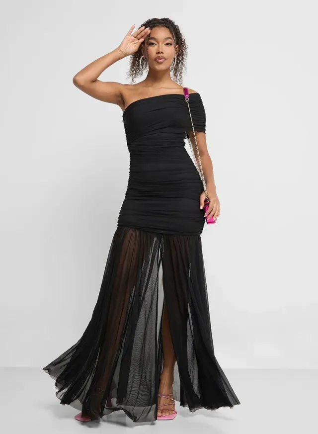 One-Shoulder Mesh Dress