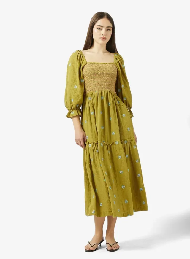 Puff Sleeves Smocked Floral A Line Dress – image 2