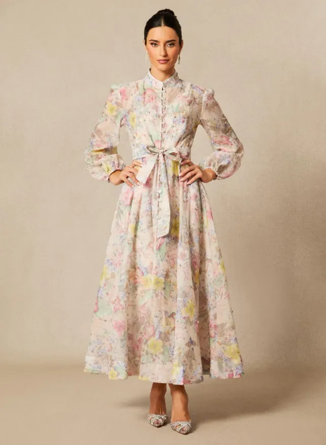 Anne Floral Print Balloon Sleeve Maxi Dress