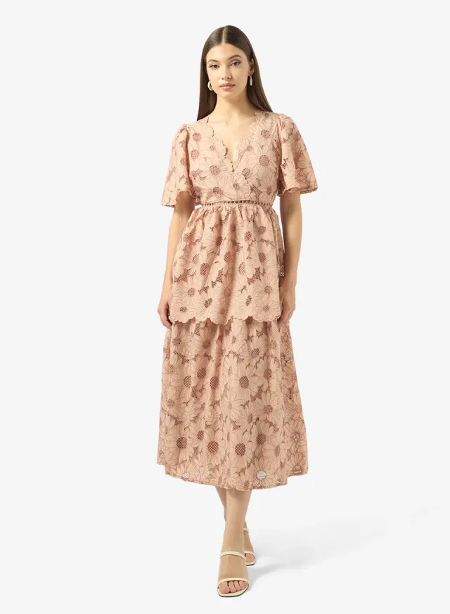 Floral Print V-Neck Tiered Dress