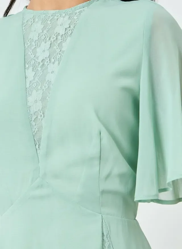 Green Lace Insert A-Line Midi Dress – image 5