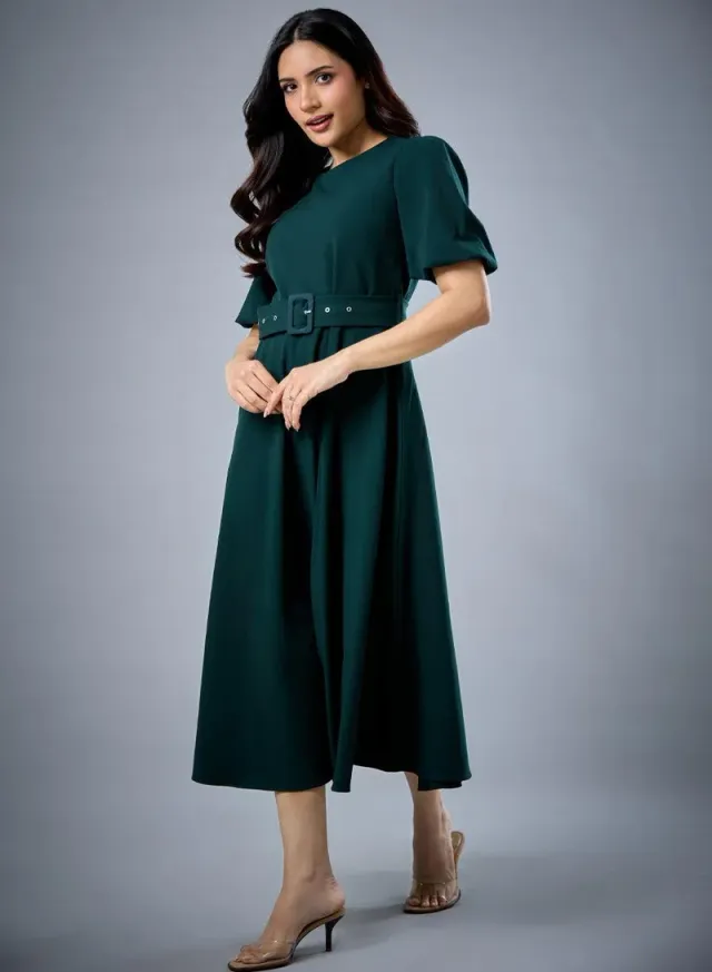 Sleeve Pleat Detailed A Line Dress – صورة 5