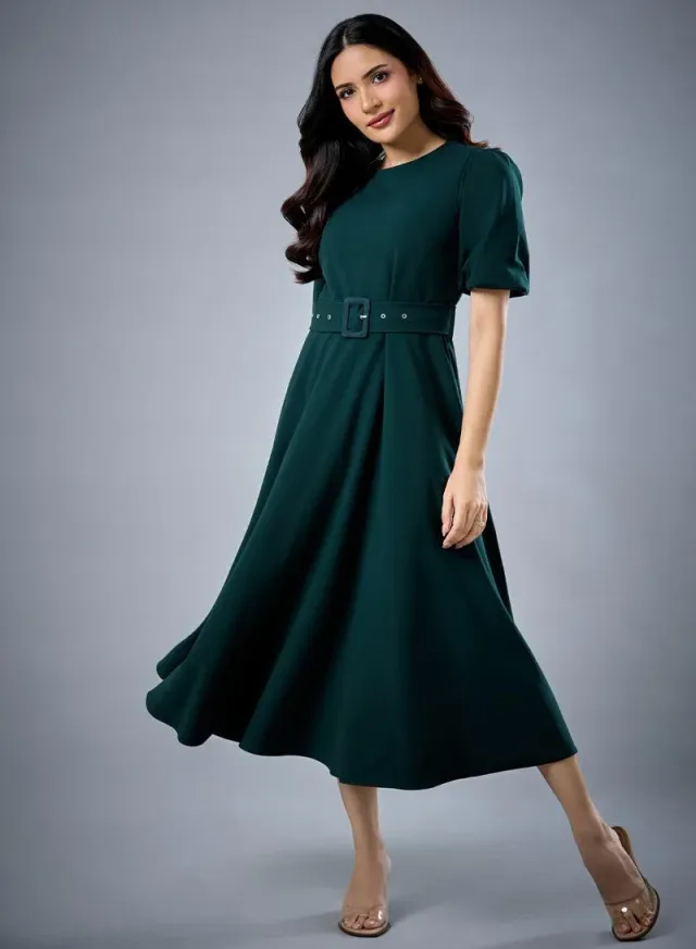 Sleeve Pleat Detailed A Line Dress