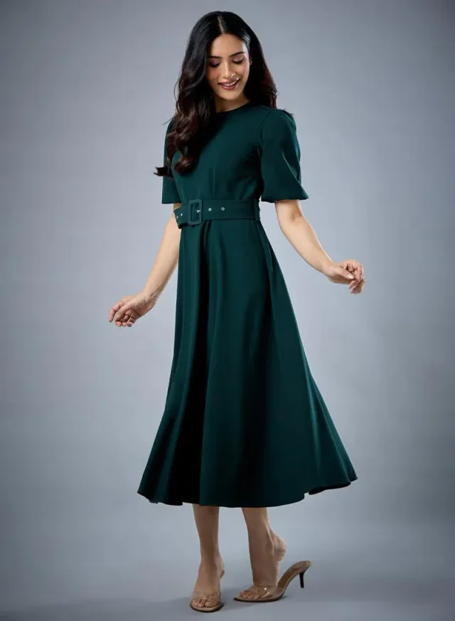 Sleeve Pleat Detailed A Line Dress – image 3