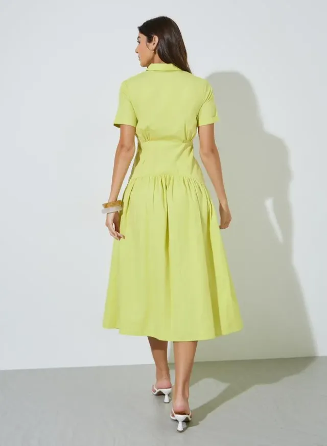 Lime Green Solid Short Sleeve Shirt Maxi Dress – image 3