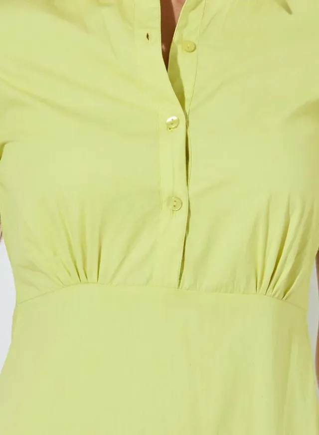 Lime Green Solid Short Sleeve Shirt Maxi Dress – image 4
