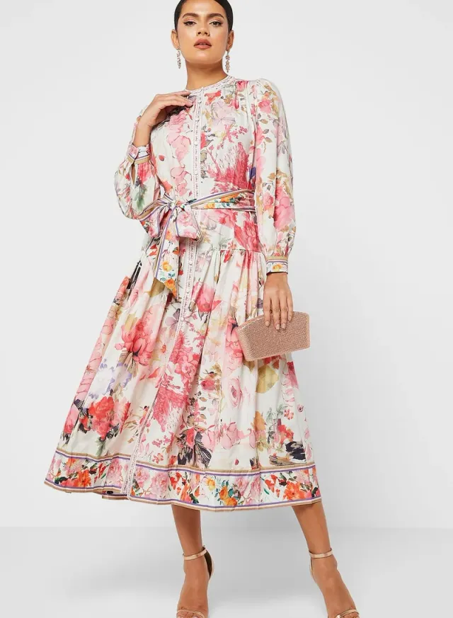 Floral Belted Midi Dress