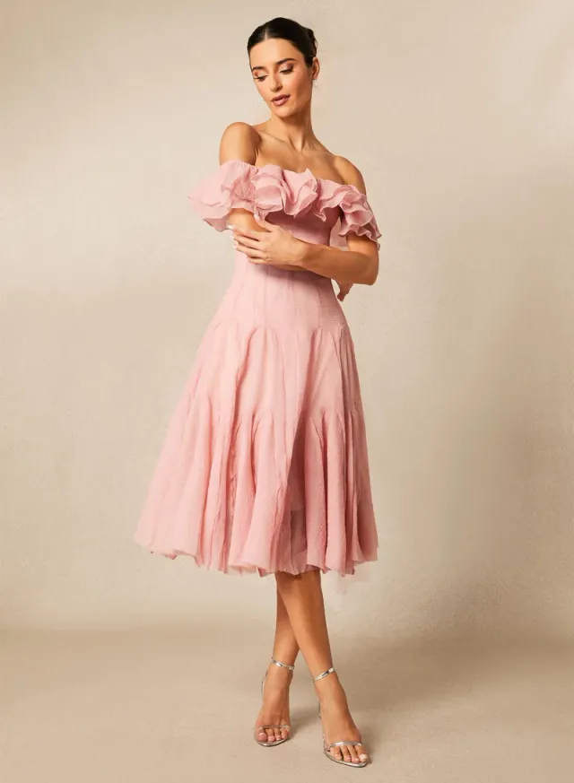 Vita Off Shoulder Ruffle Midi Dress