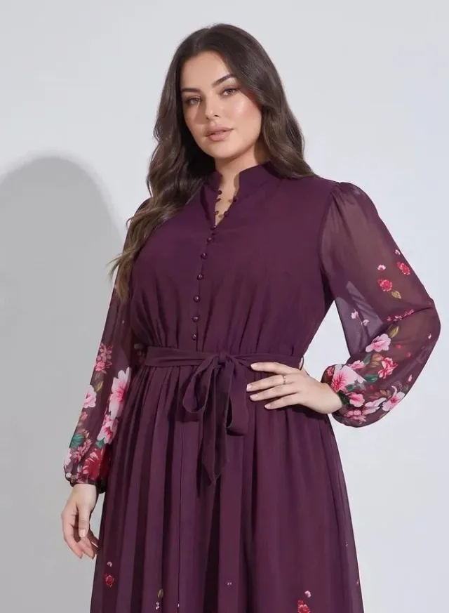 Plus Size Multi-Color Floral Print Tie-Up Waist A-Line Maxi Dress – image 2
