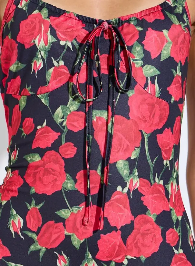 Red Floral Strappy Fit and Flare Midi Dress – image 4