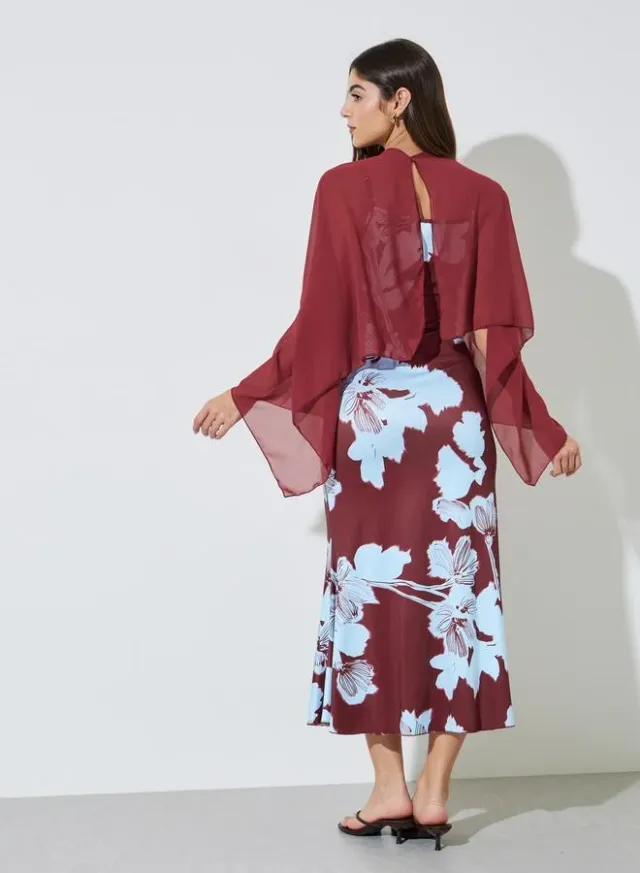 Red Floral Strappy Fit and Flare Midi Dress – image 3
