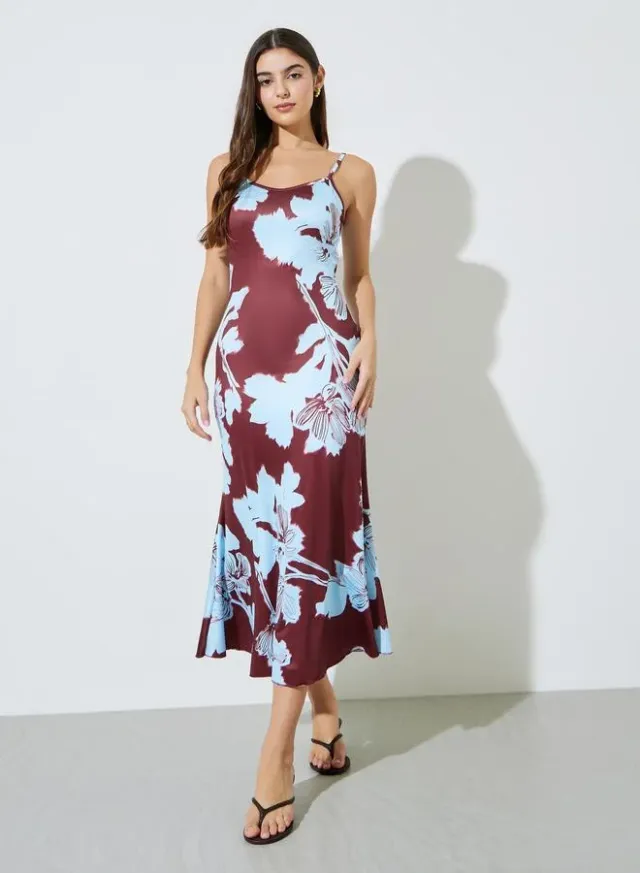 Red Floral Strappy Fit and Flare Midi Dress – image 5