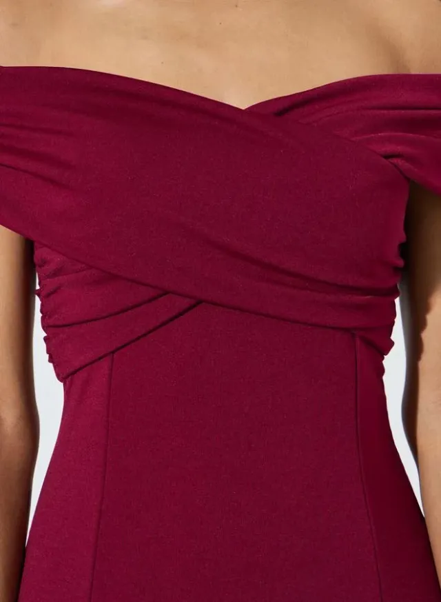 Burgundy Off-Shoulder A-Line Maxi Evening Dress – image 4