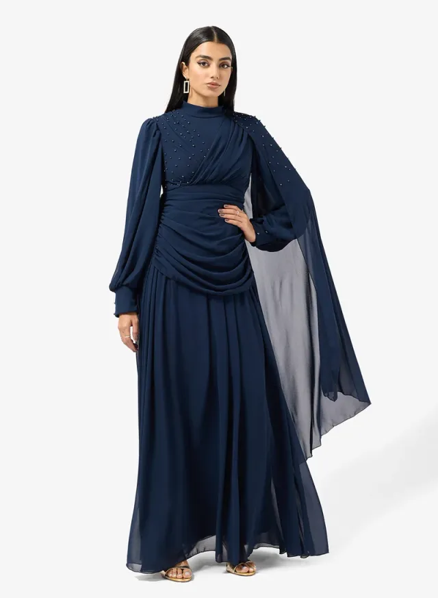 Draped A-line Dress With Trail – image 4
