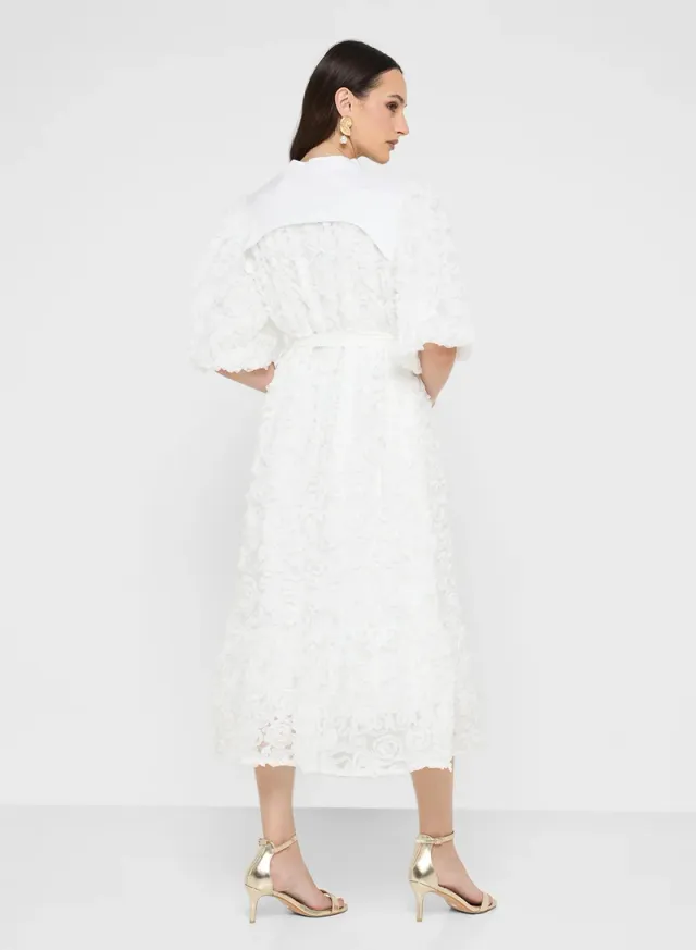 3D Floral Shirt Dress With Puff Sleeves – image 2