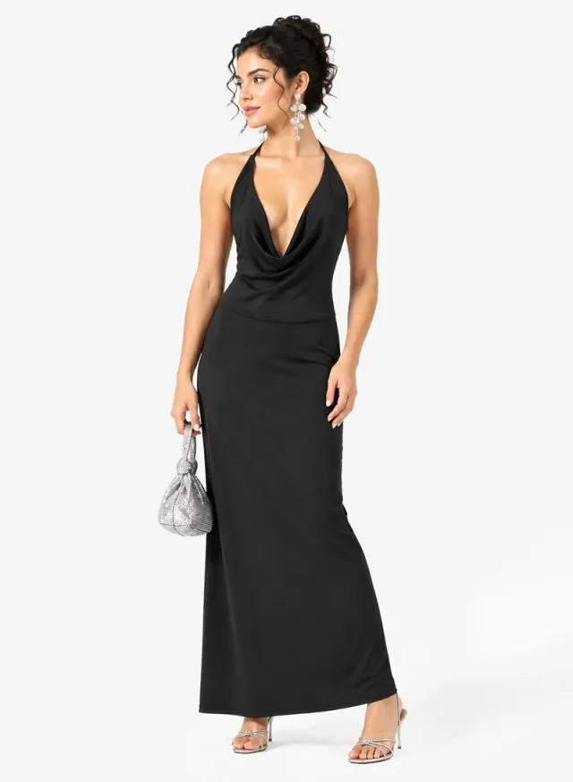 Halter Neck Cowl Detail Bodycon Dress