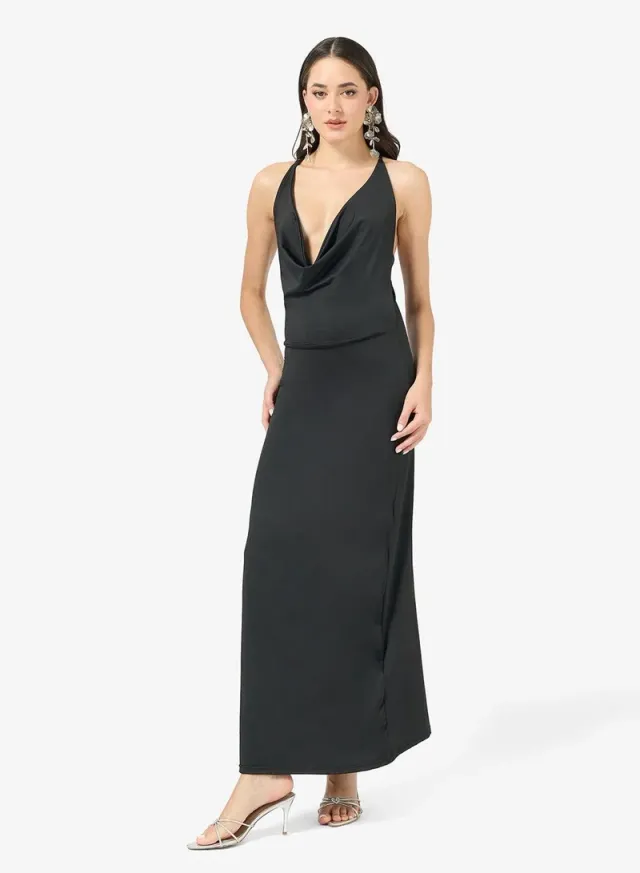 Halter Neck Cowl Detail Bodycon Dress – image 2