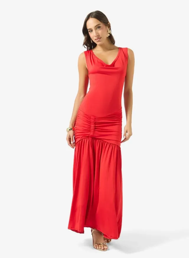 Cowl Neck Drop Waist Draped Dress – image 2
