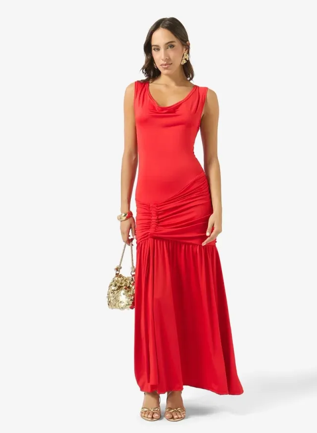 Cowl Neck Drop Waist Draped Dress – image 5