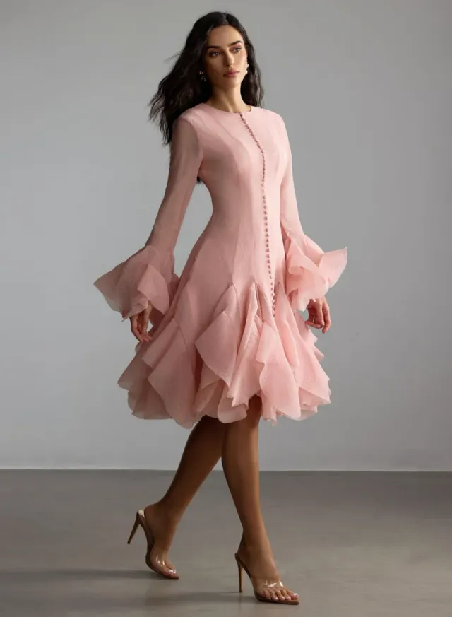 Gloria Long Sleeve Flared Hem Midi Dress