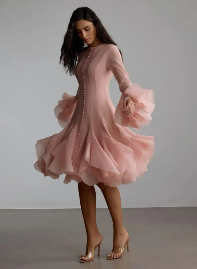 Gloria Long Sleeve Flared Hem Midi Dress – image 4