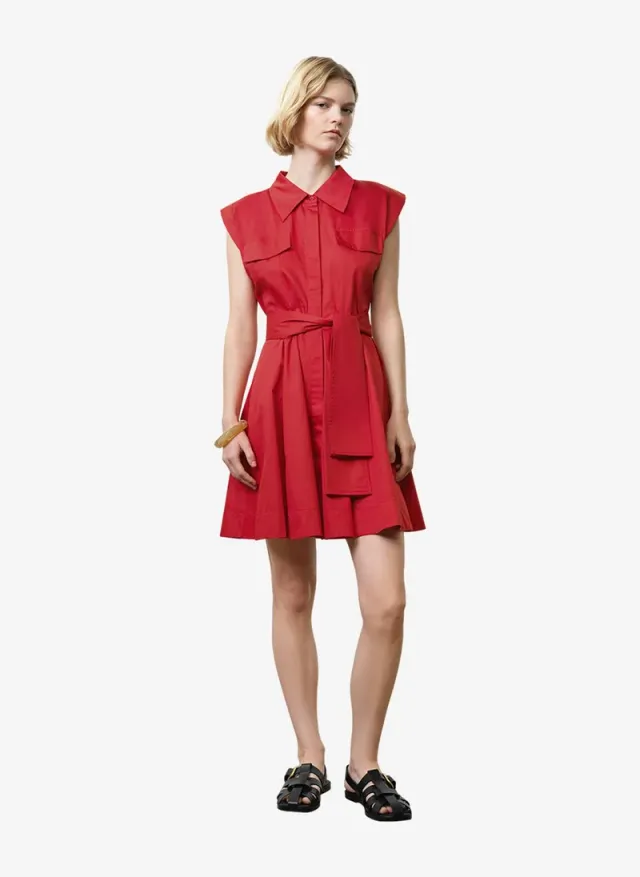 Women's Watermelon Red Alexis Cotton Belted Dress – صورة 2