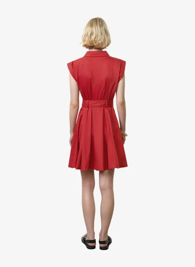 Women's Watermelon Red Alexis Cotton Belted Dress – صورة 3