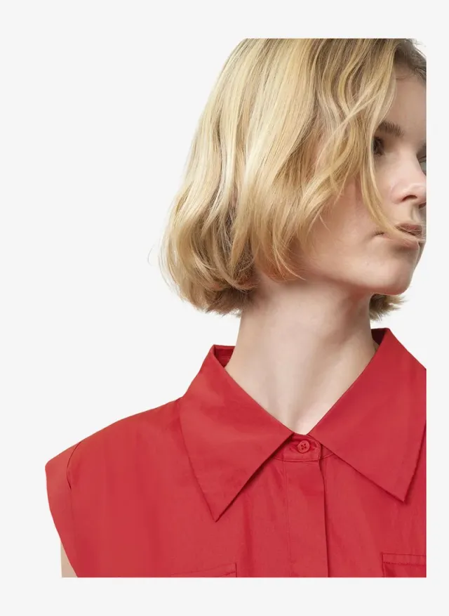 Women's Watermelon Red Alexis Cotton Belted Dress – صورة 4