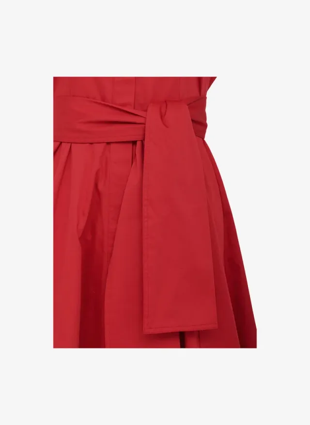 Women's Watermelon Red Alexis Cotton Belted Dress – صورة 5