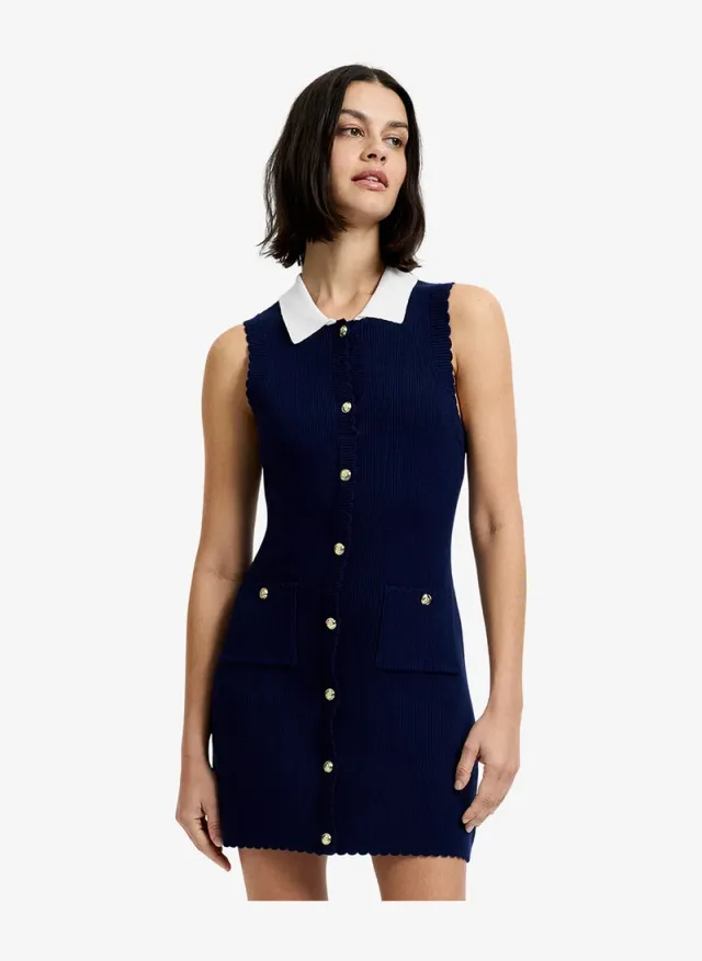 Women's Marine-Summer White Bennet Rib Knit Contrast Dress