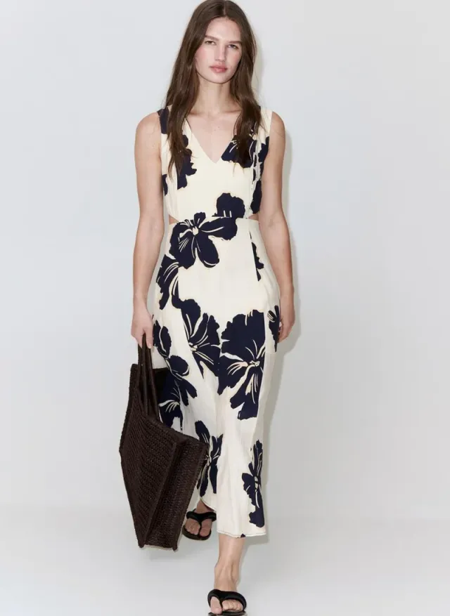 Floral Print Cut-Out Dress