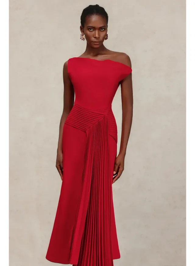 Jillian Oblique Shoulder Sleeveless Folds Midi Dress – image 2