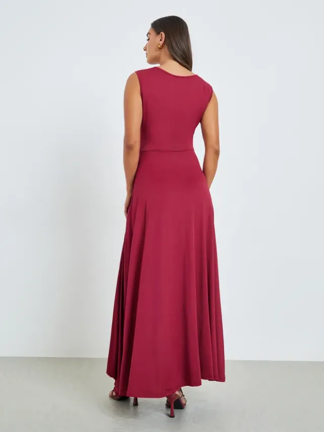 Burgundy Sleeveless Maxi Dress with Frill Panel – image 5