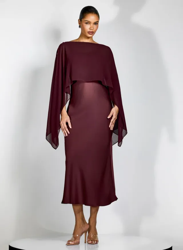 Elena Spaghetti Strap Maxi Dress With Cape Blouse