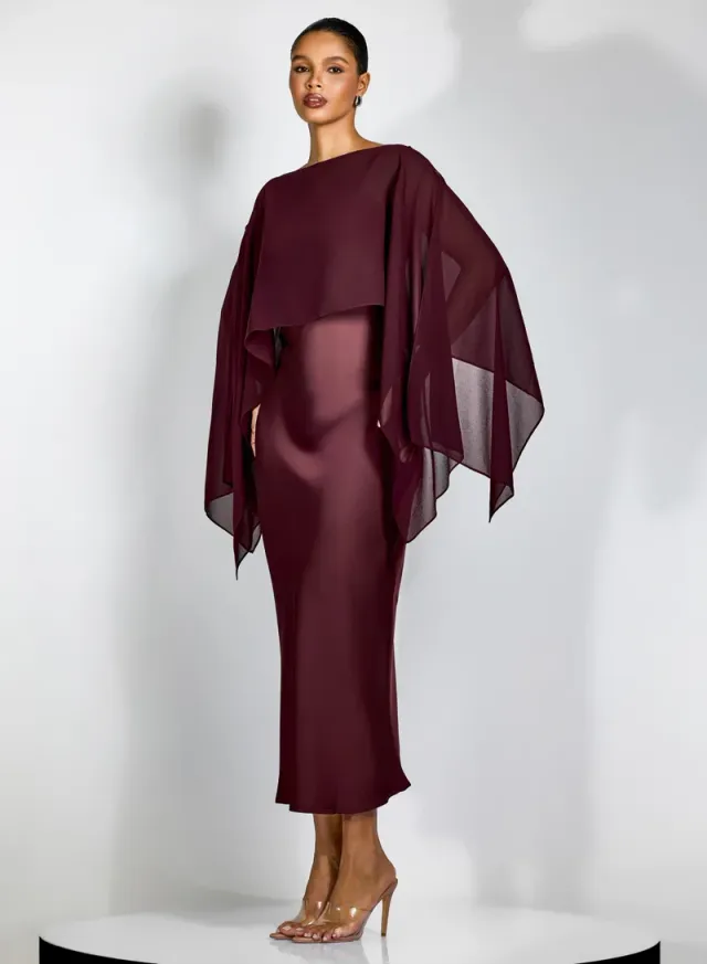 Elena Spaghetti Strap Maxi Dress With Cape Blouse – image 4