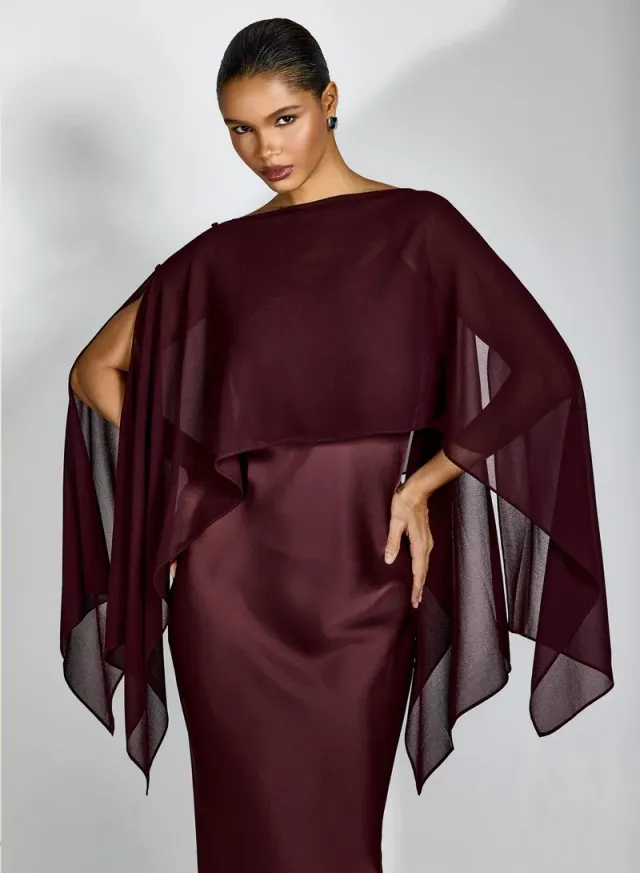 Elena Spaghetti Strap Maxi Dress With Cape Blouse – image 5