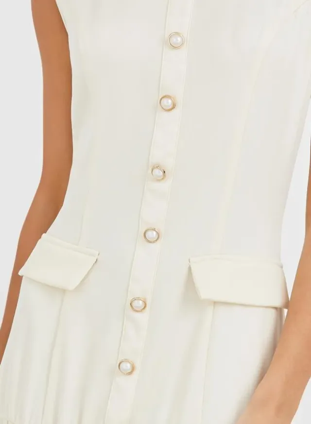 Women Cream Solid Sleeveless Pleated A-Line Maxi Dress – image 4