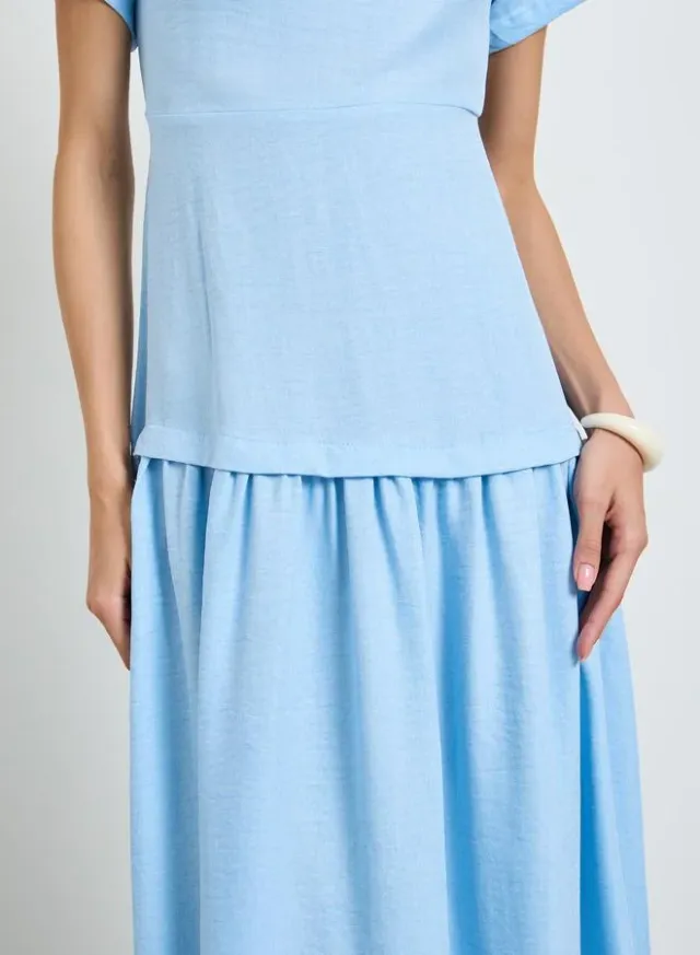 Blue Solid Drop Waist A-Line Maxi Dress – image 4