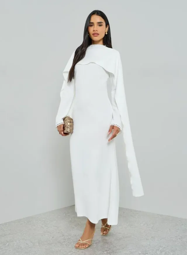 White Maxi Dress with Cape Overlay