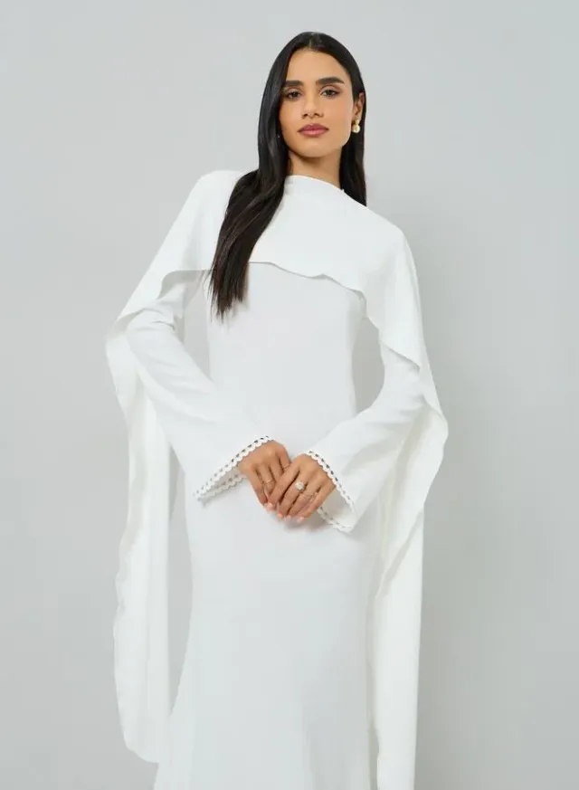 White Maxi Dress with Cape Overlay – image 2