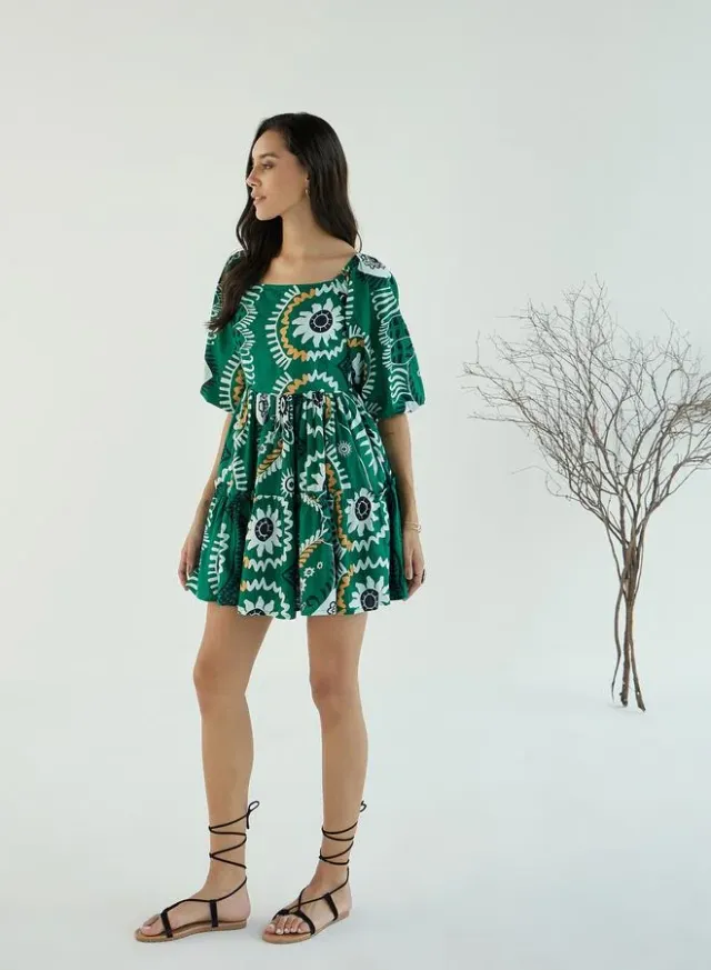 Emerald Green Floral Print Mini Dress – image 3