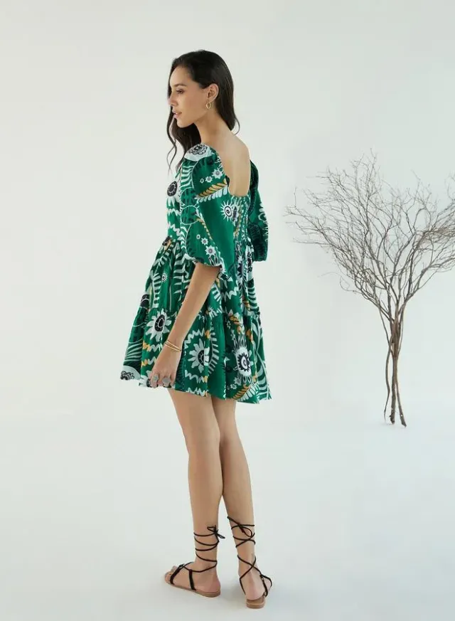 Emerald Green Floral Print Mini Dress – image 5